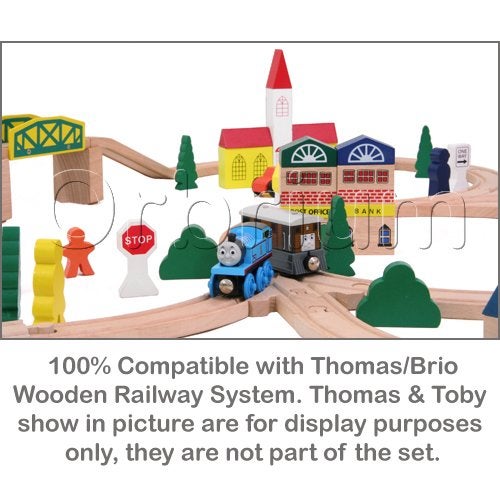 Orbrium Toys 100 Piece Triple Loop Wooden Train Set Track Generic Fits Thomas Brio - Image 3